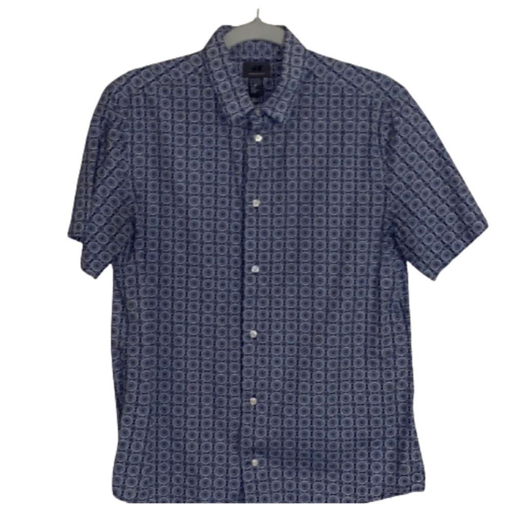 H & M Navy Blue Pattern Button Down